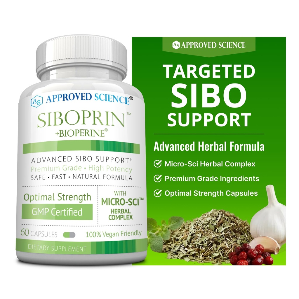 Approved Science Siboprin - 60 Capsules - Support Gut Balance, Soothe Intestinal Irritation, Help with Cramps and Bloating - Caprylic Acid, Barberry, Oregano - Vegan