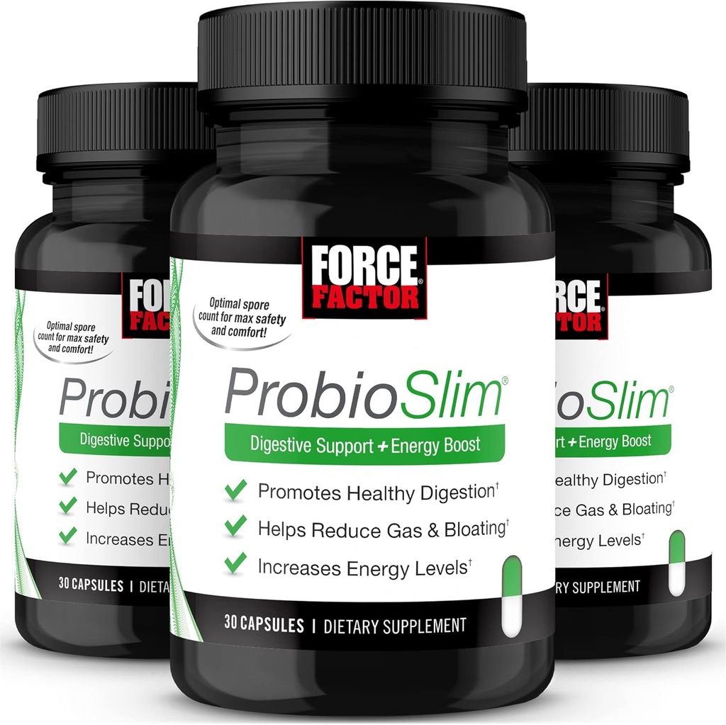 Force Factor ProbioSlim, ProbioSlim emakume eta gizonentzako osagarri probiotikoa Probiotikoak eta Tea Berdea erauzketa, Gasa murriztea, Blokeatzea, Asetzea, Laguntza Digestioa eta Osasuna, 30 kondea (Pack of 3)