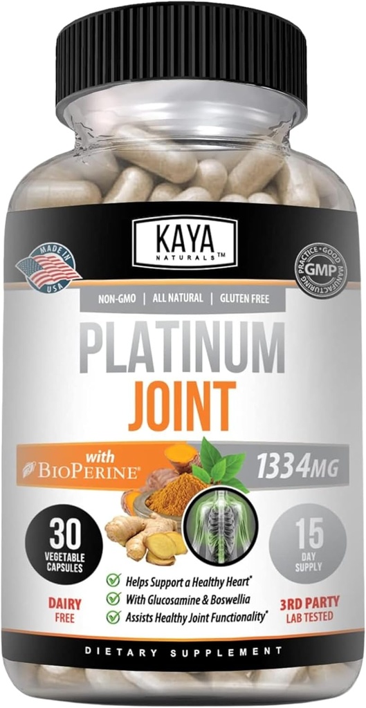 Kaya fabrals Platinum Mobility Turmeric - Bioperin, Glucosamin, Turmeric dengan Boswellia, Healthy Natural Mobility Dukungan, Turmeric Curcumin 1334mg - 30 Capsules