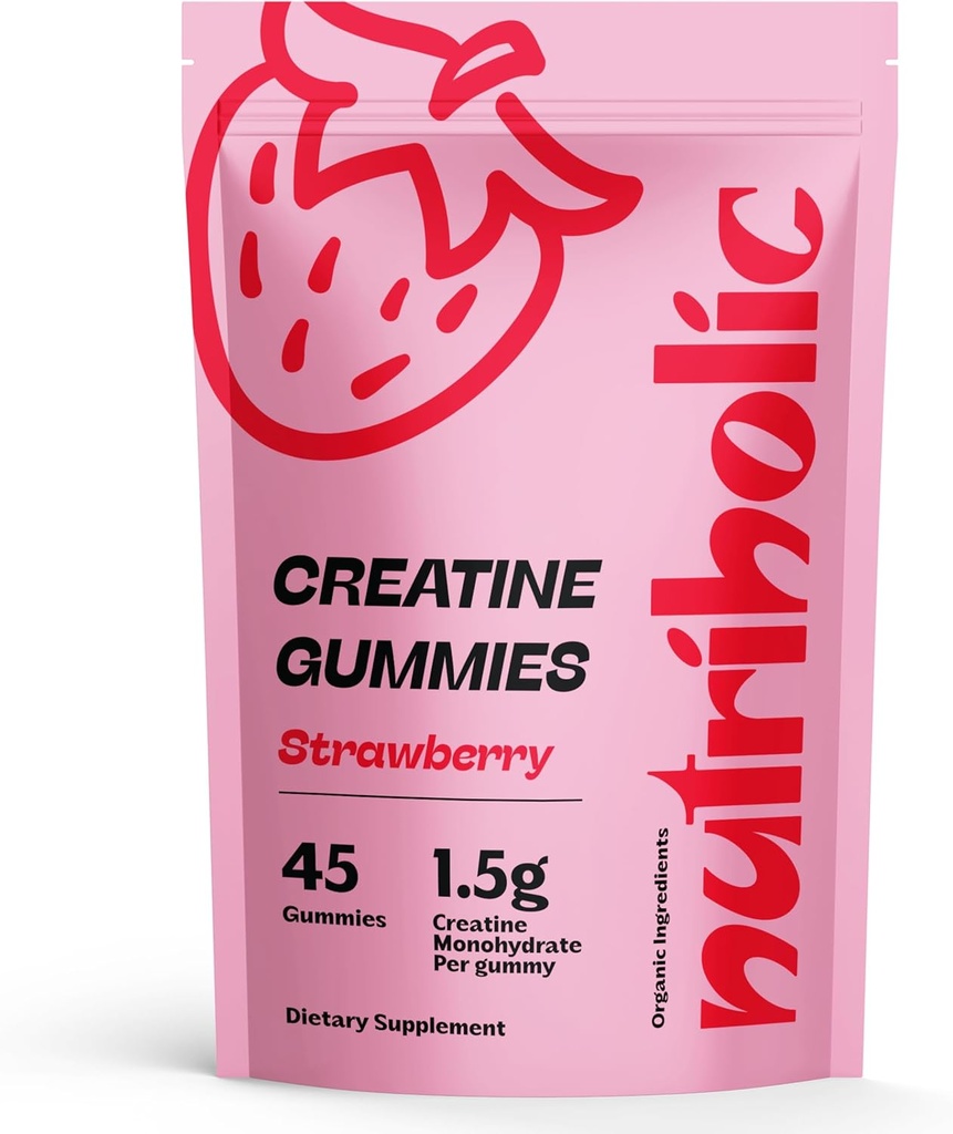 Kreatinmonohydrat Gummies för män och kvinnor - Lätt att gräva, Vegan, Glutenfri, icke-GMO, 1,5 g Kreatin per Gummy - 45ct (45 greve, jordgubb)