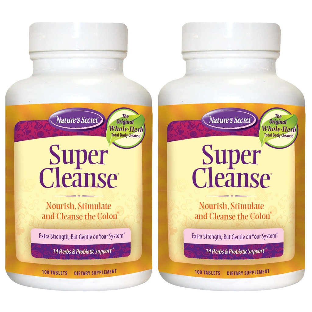 Nature’s Secret Super Cleanse - Extra Strength Colon Cleanse with 14 Herbs & Probiotic Support - Promotes Gut Health Detox Cleanse & Digestive Support Gentle Elimination Formula - 100 Tablets (2 Pack)
