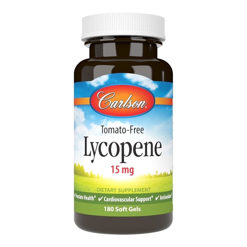 Carlson - Lycopene, 15 mg, Tomato-Free, Prostate Health & Circulation Support, Optimal Wellness, 180 Softgels