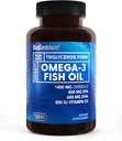 BioEmblem Omega-3 鱼油 2000mg - 小尺寸软胶,高吸收形式,可持续 - 1400mg EPA & DHA + 维生素 D3,非GMO,心脏,联合,和脑健康鱼油补充品,120Ct