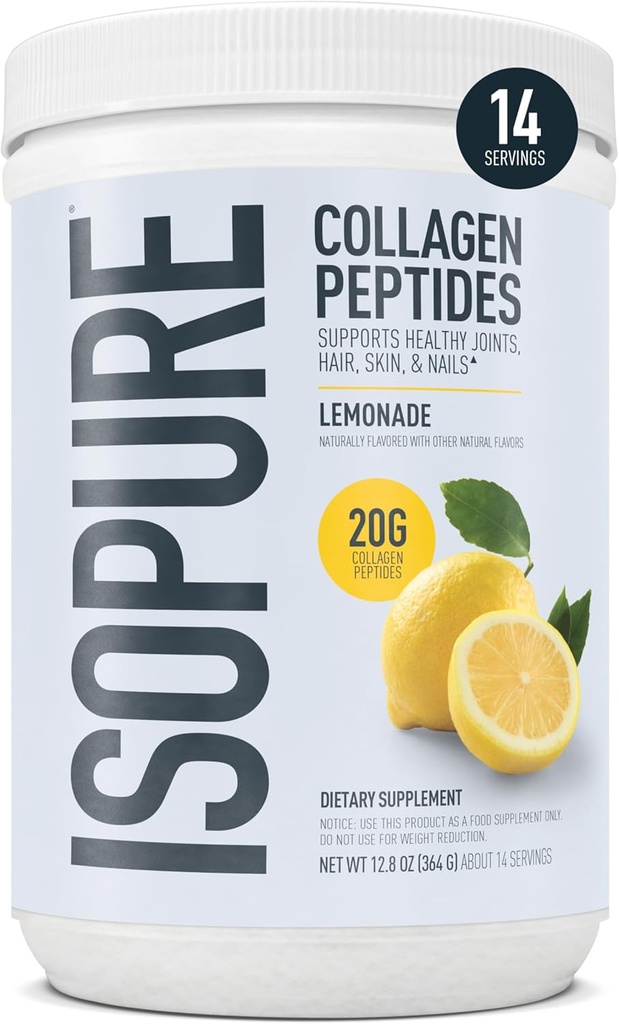 Isopure Collagen Peptide Pulver, fördert Haar, Nagel, Haut und Gelenke Gesundheit, mit Vitamin C und Biotin, Lemonade, 20g Collagen Peptides Per Serving, 11.36 Oz, 14 Servings (Packaging May Vary)