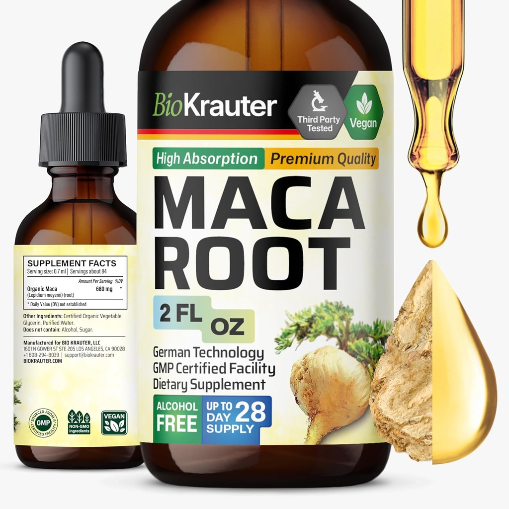 BoO KRAUTER Maca Root Drops - Maca Root Tincture - Vegan, Sugar & Rượu giải phóng 2 Fl.Oz.