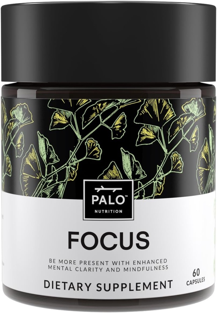 PALO FOCUS Brain Booster Natural Supplement Nootropic for Memory, Focus, Learning, Reall, Attention and Cognition - Ginkgo Biloba, Bacopa, Gotu Kola, Ashwagandha, Mucuna 60 kapslar