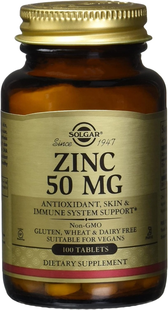 Solgar Zinc 50 Mg, 100 טבליות - Zinc for Healthy Skin, Immune System ו- Antioxidant Support 100 משרתים, 100 Count (Pack of 12)