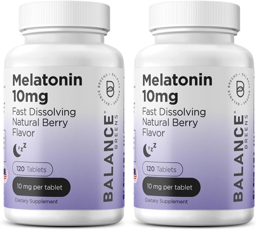 Balancebreens Melatonin 10mg 빠른 용해, 120 정제 - 편안한 밤을위한 자연 수면 보조, 휴식과 평온을위한 약물 무료 지원