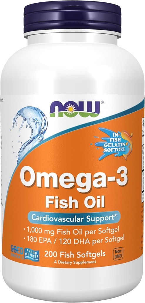 Nyní Potraviny doplňky, Omega-3 180 EPA / 120 DHA, Molekulárně destilované, Kardiovaskulární podpora *, 200- Fish Gelatin Váhy, Obal se může lišit