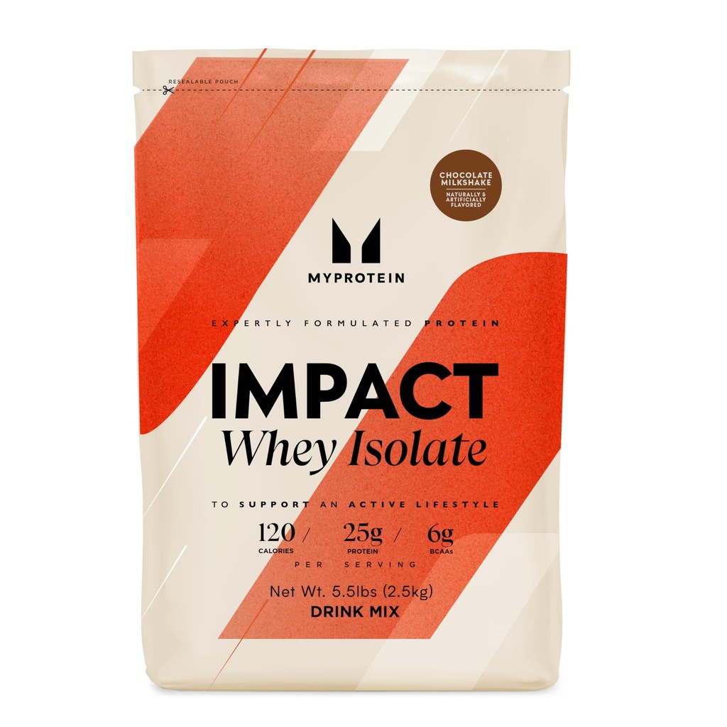 Myprotein Impact Whey Protein Isolate, 5.5 Lbs (79 Servings) Chocolate Milkshake, 25g Protein, 3.5g Glutamine & 6g BCAA Per Serving, Protein Shake for Muscle Strength & Recovery