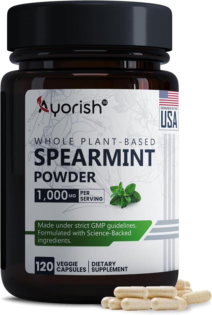 Spearmint Capsules 1000mg - Spearmint Leaves for Gut Cleanse & Digestive Support - Mentha Spicata Supplement - Non GMO, Gluten Free - 120 Zähler