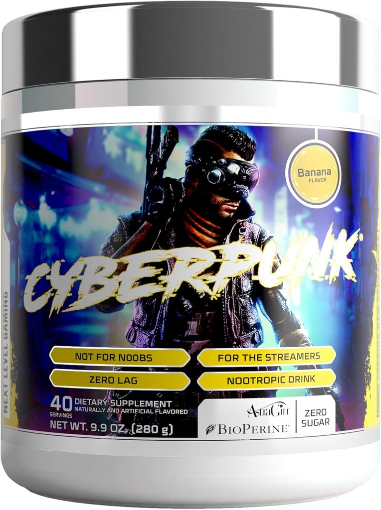 CYBERPUNK Gaming Powder Supplement (Suplemento de Pó) Energia e Foco Bebidas Nootropicas (Formula de Adaptogen + Vitaminas e Minerais)