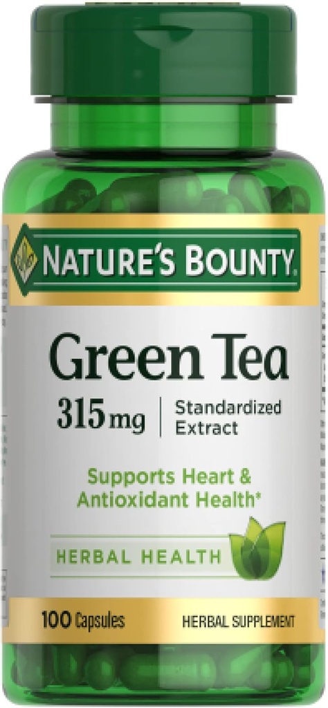 Nature's Bounty Green Tea Pills and Herbal Health Supplement, Supports Heart and Antioxidant Health, 315mg, 100 Kapsule