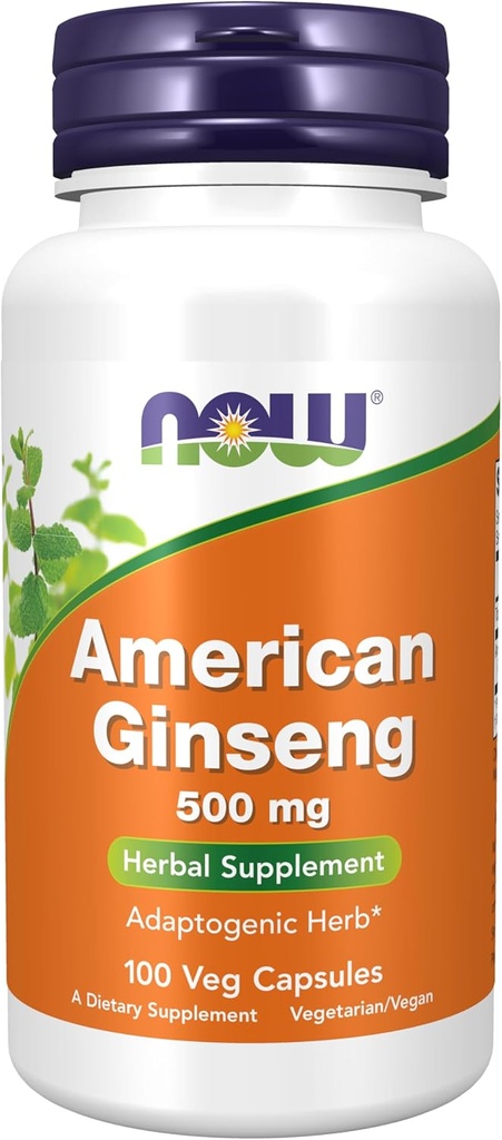 Now Foods Supplements, American Ginseng (Panax quinquefolius) 500 mg, Herbal Supplement, 100 Veg Cápsulas