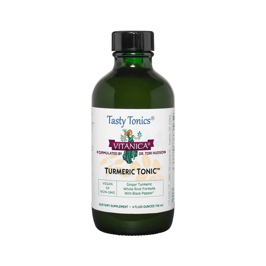 Vitanica Turmeric Tonic, Non-GMO Liquid Turmeric Curcumin Supplement 1000 mg, with Black Pepper and Ginger, Antioxidant, Vegan, Gluten Free, 4 Ounce