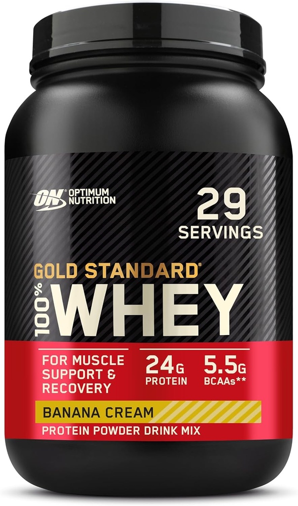 Optimum Nutrition Gold Standard 100% tejsavó fehérje por, banán krém, 2 font (csomagolás május Vary)