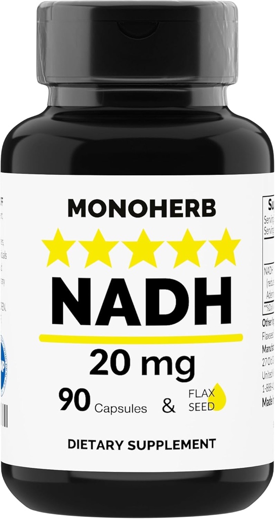 MONOHERB NADH 20 mg - 90 Вегетариански капсули - Редукция на Nicotinamide Adenine Diculotide Допълнение
