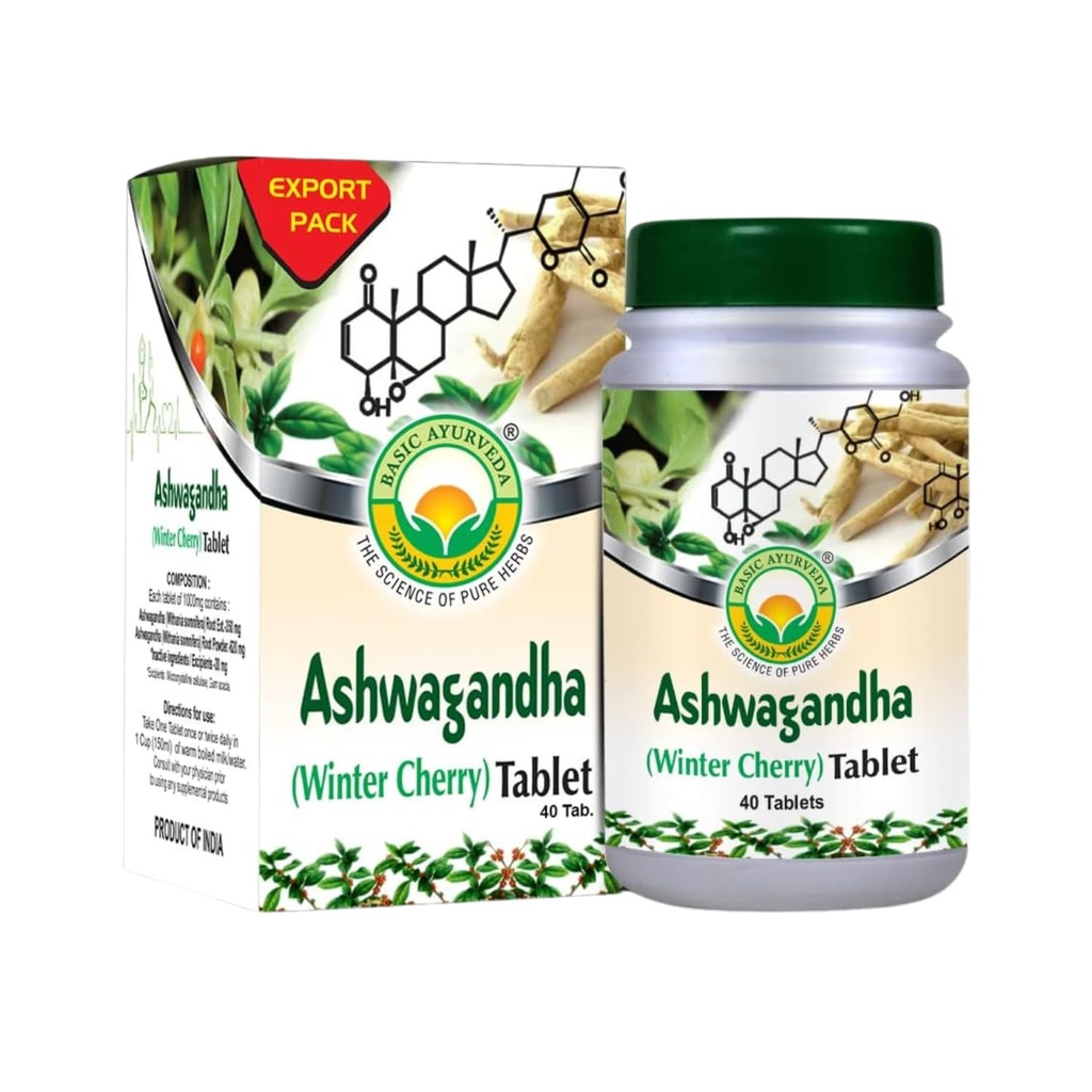 BASIC AYURVEDA Ashwagandha Tablets - 1000mg | Root Extract | 40 Tablets