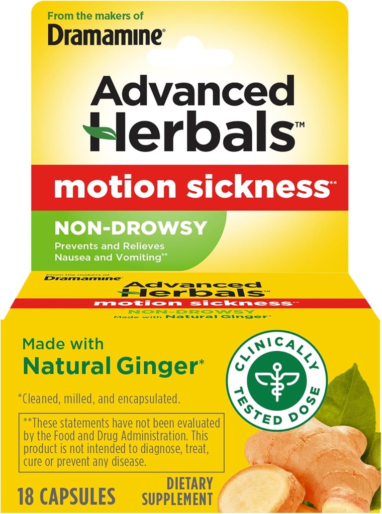 Von den Erbauern von Dramamine, Advanced Herbals, Non-Drowsy, Motion Sickness Relief, Made with Natural Ginger, 18 Count