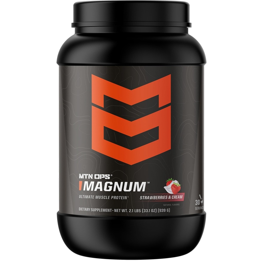 MTN OPS Magnum Whey Protein Powder, Strawberries & Cream | 23g Whey Protein, Whey Isolate & Concentrate, Muscle Recovery, Low Sugar, Gluten Free