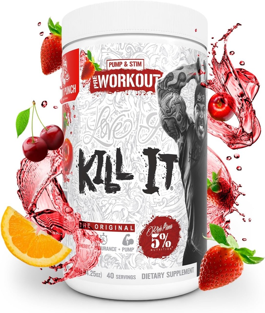 5% Хранене Rich Piana Kill It Pre Workout Powder w/Creatine, Cafeine, Beta Alanine, Hydroprime Gross for Pump, Strength, E  го  горя 20/40 Srvgs (40 Сервизи, Плодов пунш)