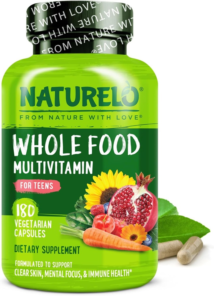 NATURELO Teen Multivitamin - Alimentos inteiros Multivitamin - com minerais para meninos e meninas adolescentes - Suplemento para crianças activas - Não-GMO - Vegan & Vegetarian - 180 Cápsulas
