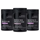 Sports Research® Women's Supplement Pack - Evening Primrose Supplement from Cold Pressed Oil, Vegan Biotin 10,000mcg with Coconut Oil & Women's Probiotics with Prebiotics, 65 Billion CFU