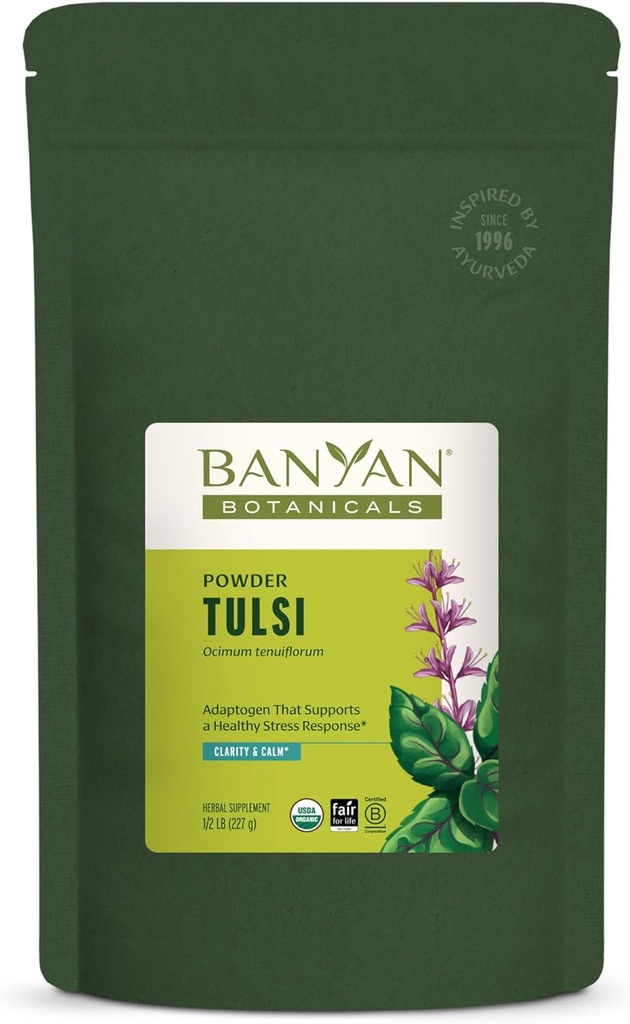 Banyan Botanicals Tulsi Powder – Organic Tulsi – Holy Basil (Ocimum Sactum) – Ayurvedic Adaptogen for Healthy Lung Function and Peaceful Well-Being and * – 1⁄2 lb. – Non-GMO Sustainably Sourced Vegan