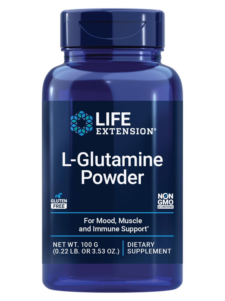 Life Extension L-Glutamine Powder, Amino Acid, Supports Muscle Health and Immune Health, Gluten-Free, Non-GMO, Vegetarian, 100 Grams