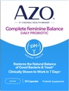 AZO Balance Femenino Completo Probióticos diarios para mujeres, prestados clínicamente para ayudar a proteger la salud vaginal, ayuda a equilibrar pH y levadura, no GMO, 30 Cuenta