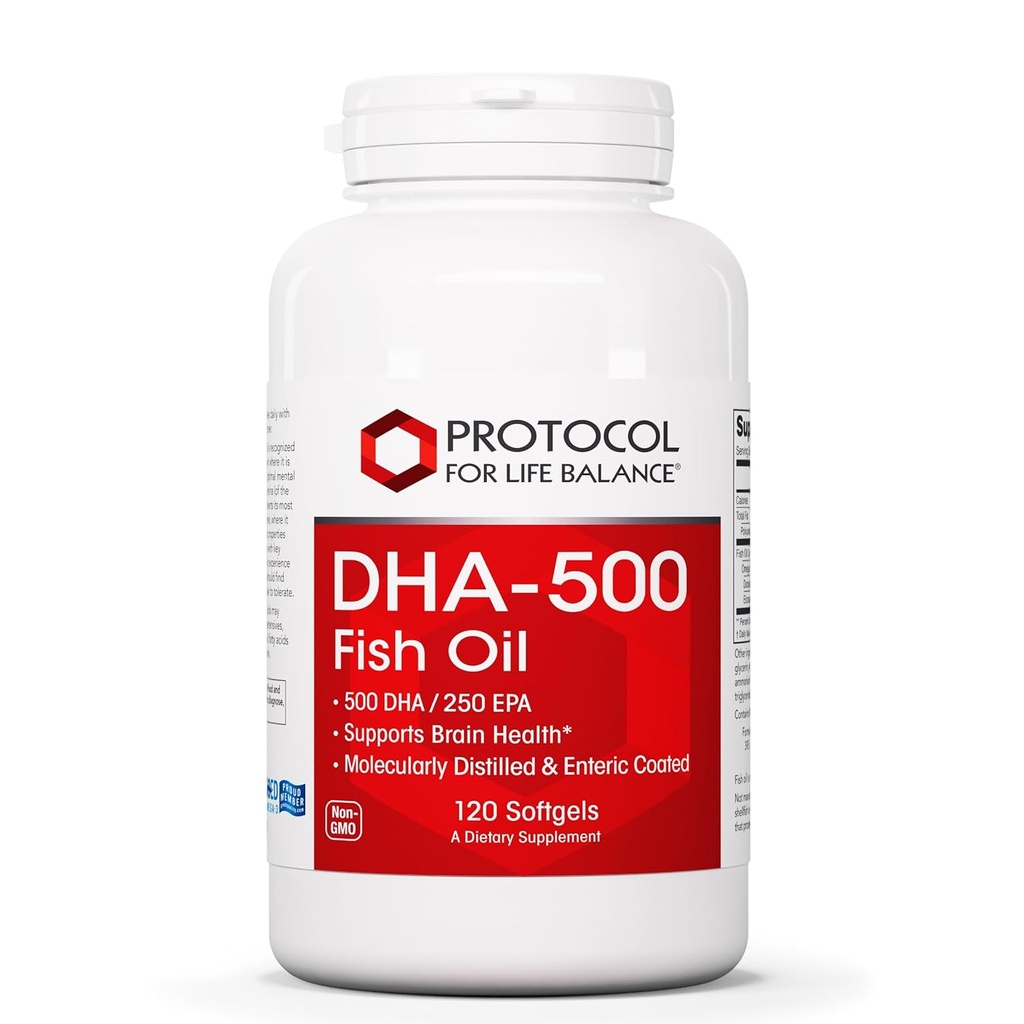 PROTOCOL FOR LIFE MALANCE DHA- 500 - DHA 500mg & EPA 250mg - Fish Oil Supplement - Brain Health & Support - Easy Digestion - Non-GMO & Halal - 120 Softgels
