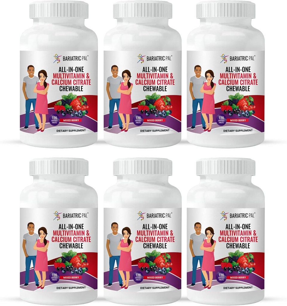 BariatricPal "All-in-ONE Chewable Multivitamín s citranom vápenatým a železom - zmiešané Berry (180-Deň dodávky)