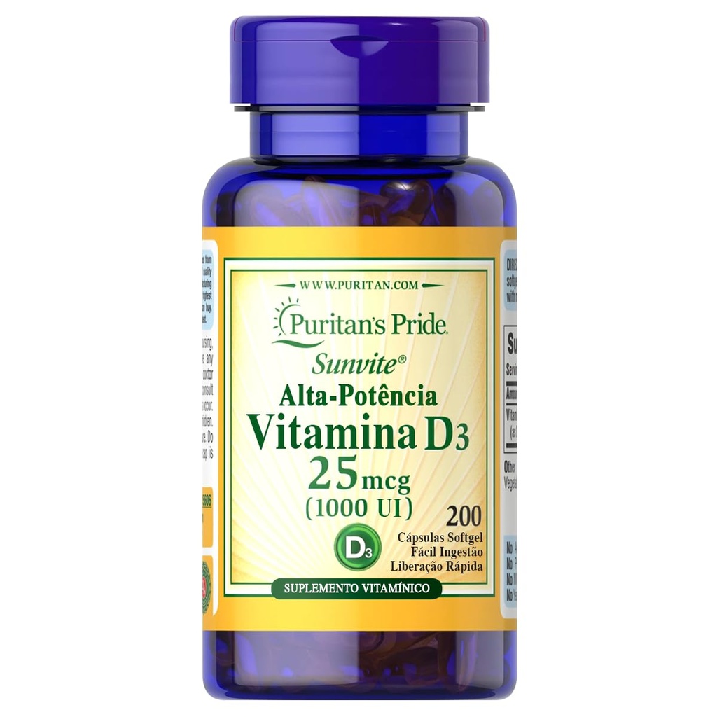 Puritan's Pride High-Potency Vitamin D3 1000 IU, 200 Softgels