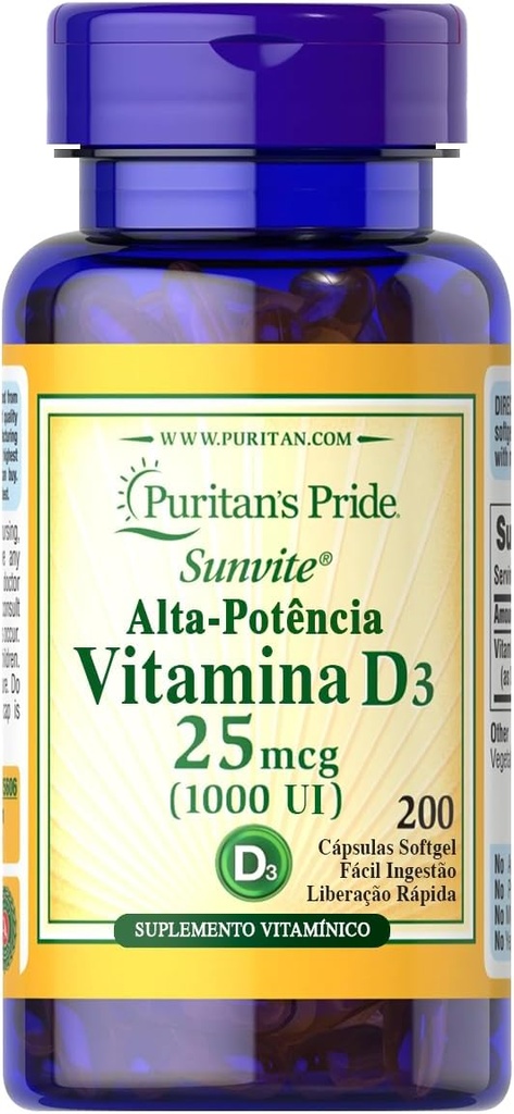 Puritan's Pride High-Potency Vitamine D3 1000 IE, 200 Softgels