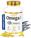 SIGNIFY NATURE Omega 3 비타민 D3 5000 IU - 뇌 건강을 위한 1000mg Triglyceride 캡슐 - Omega3 EPA DHA + VIT D 3-90CT를 가진 물고기 기름 보충교재