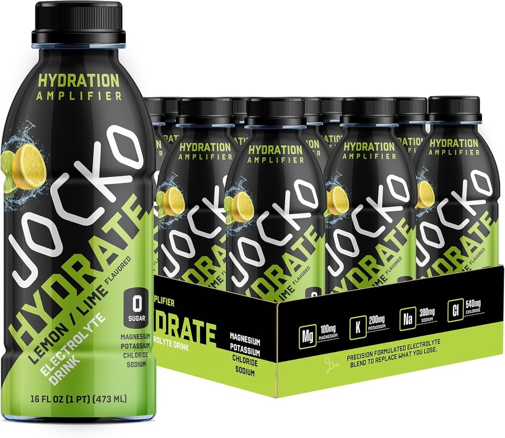 Jocko Fuel Hydrate Electrolyte Drinks - Amplificatore per l'idratazione della bevanda sportiva, Thirst Quencher - miscela elettrolitica scientificamente formulata Lemon-Lime 16 Oz (12 Pack)