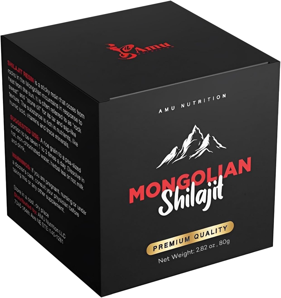 AMU NUTRITION Shilajit Pure Himalaya Organic - Geoogst uit Mongolië - Shilajit voor mannen - Natuurlijke bron van Fulvinezuur Trace Minerals- 80GR