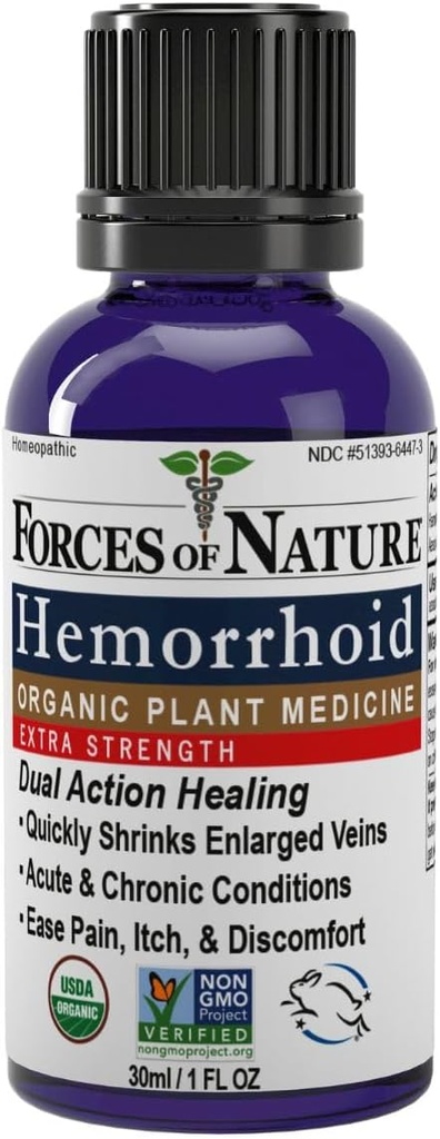 כוחות של Nature Hemorrhoid Control תוספת כוח, תרופות הומאופתיות אורגניות עם Witch Hazel, סוס Chestnut, Soothing Essential Oils for Itching, Swelling & Discomfort, 1.0 FL OZ