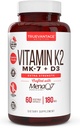 Vitamina K2 D3 suplementari 5000 IU D3 i 180 mcg vitamina k2 MK7 suplementari per a Bones de salut, salut i cor èpica - 60 Easy per empassar barrets en Vegeta de MiaQ7 K2K7