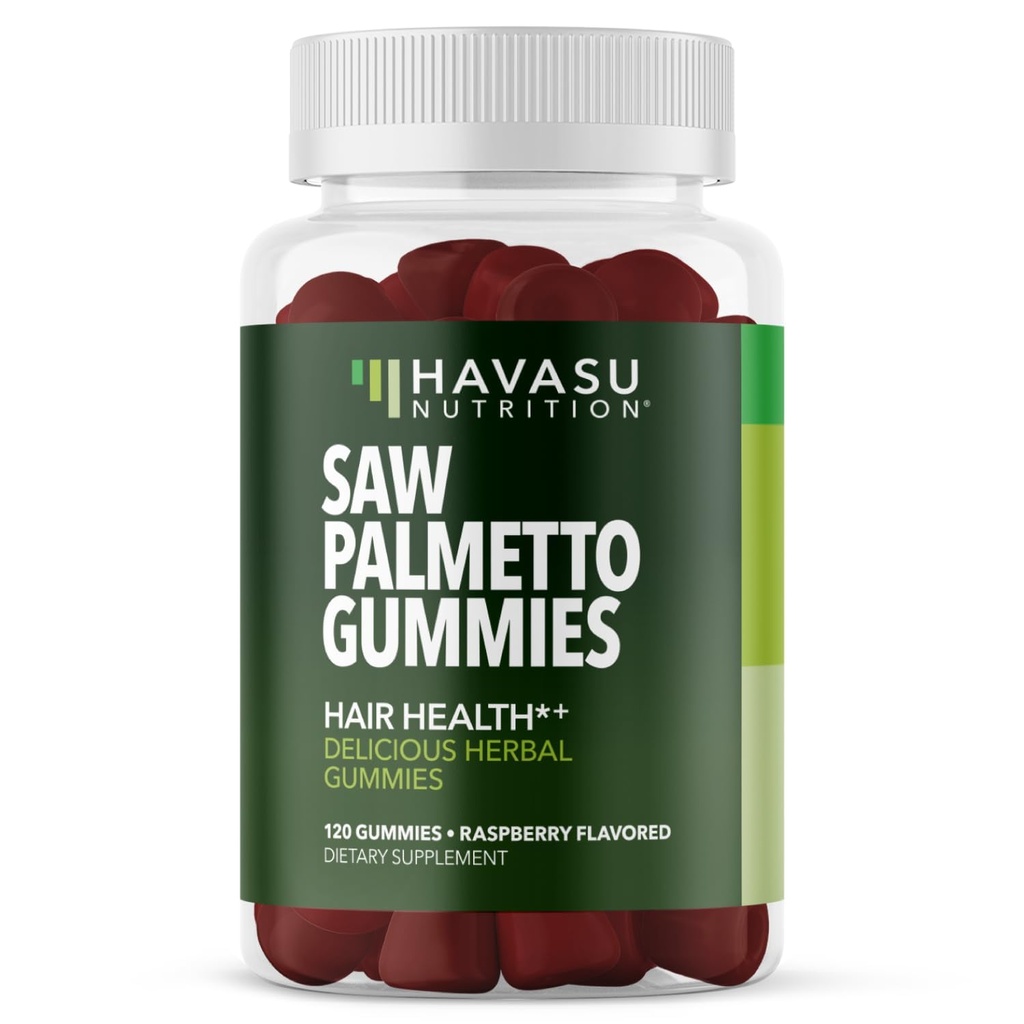Saw Palmetto for Men Gummies - DHT Blocker Supplement for Hair Health and Male Patterned Balding - 120 Count - Supports Scalp and Prostate Wellness - Raspberry Flavor - Vegan, Non-GMO, 2 Month Supply