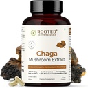 ROOTED Actives, Siberian Chaga Mushroom Extract, Certified Organic| 35% Beta Glucans - Lab Verified | Antioxidant & Vitality Support (60 Veg Caps)