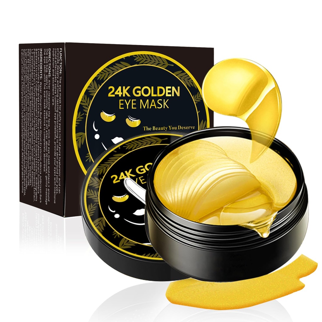 Under Øyelapper, 24K Gold Eye Maske, 60PCS Under Øyemaske, Kollagen Gel Pads Patch behandlinger for lysere Wrinkles Puffy Eyes Mørke Sirkler Anti-Aging Moisturizing, Fine linjer Øyeposer Kvinner menn