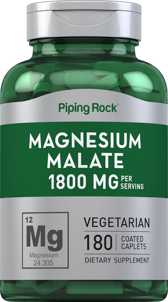 Piping Rock Magnesiummalaatti 1800 mg ... 180 Caplets... Kasvisruoka, ei-GMO, gluteeniton lisäaine
