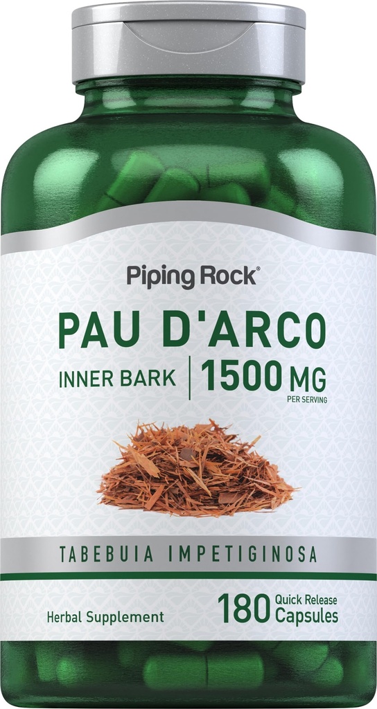 Piping Rock PAU D'Arco Capsules | 1500 mg | 180 Pills | Inner Bark | Herb Extract Supplement | Non-GMO, Gluten Free