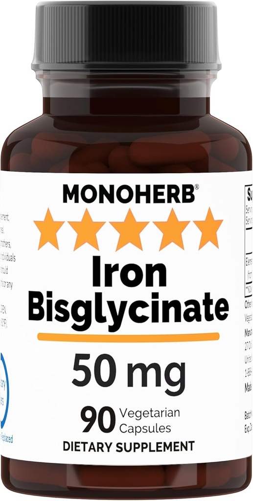 Bisglicinato de Ferro 50 mg - 90 Veg Cápsulas - 50 mg de Ferro Elemental por Cápsula