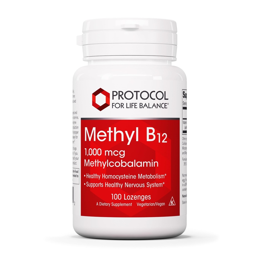 PROTOCOL FOR LIFE BALANCE Methyl B12 1,000mcg - Vitamin B12 for Homocysteine Metabolism - Support Brain Health & Health Nervous System - Kosher, Halal & Vegan - 100 Lozenges