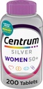 Multivitamine pentru femei Centrum Silver 50 Plus, Multivitamine/Multimineral Supliment cu vitamina D3, B Vitamine, Ingrediente non-GMO, Suporturi Memorie şi Cogniţie la adulţi mai în vârstă - 200 Ct