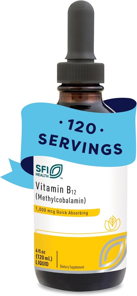 Klaire Labs Vitamin B12 Tekoči - Metilkobalamin B12 Kapljice - oblikovane za superior Absorpcijo - Podpora Zdrava kognicija in učinkovita dostava hranil - Vegan (120 Serving, 4 Fl Oz)