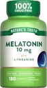 Nature's Truth Melatoniini Tabletit ... 10mg ... 180 kreivi... L-Theanine... 100% Drug Free Supplement for Adults.