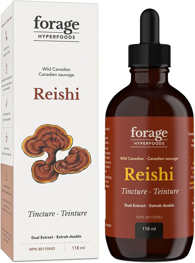 Forage Hyperfoods - 原加拿大野生 Reishi Mushroom Superfood Liquid Supplement Extract Tincture, Vegan, Non-GMO, 改善免疫系统和应激反应,自然平静,118ML